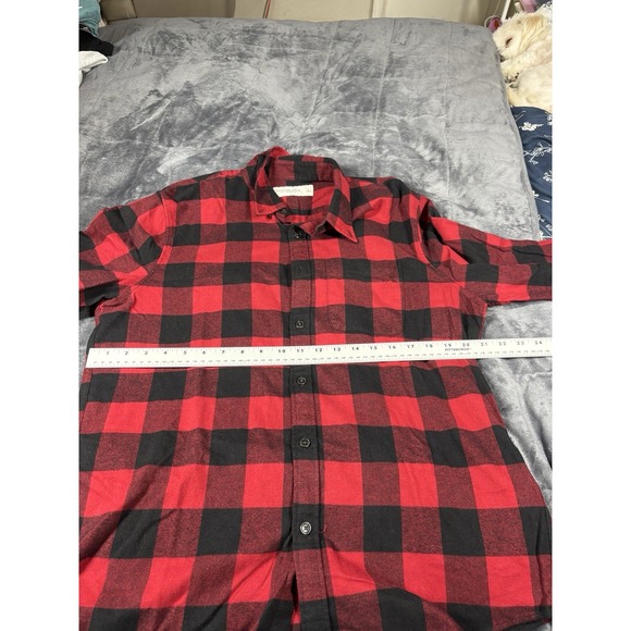 Abercrombie & Fitch Shirt Mens L Red Black Plaid Long Sleeve Soft Flannel - Picture 4 of 7